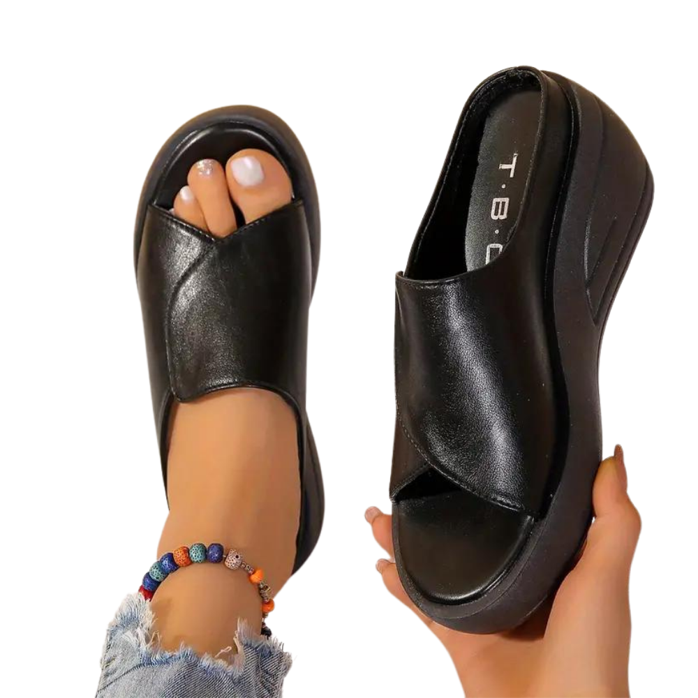 Shock Absorption Orthopedic Heeled Sandals -Black - Ozerty